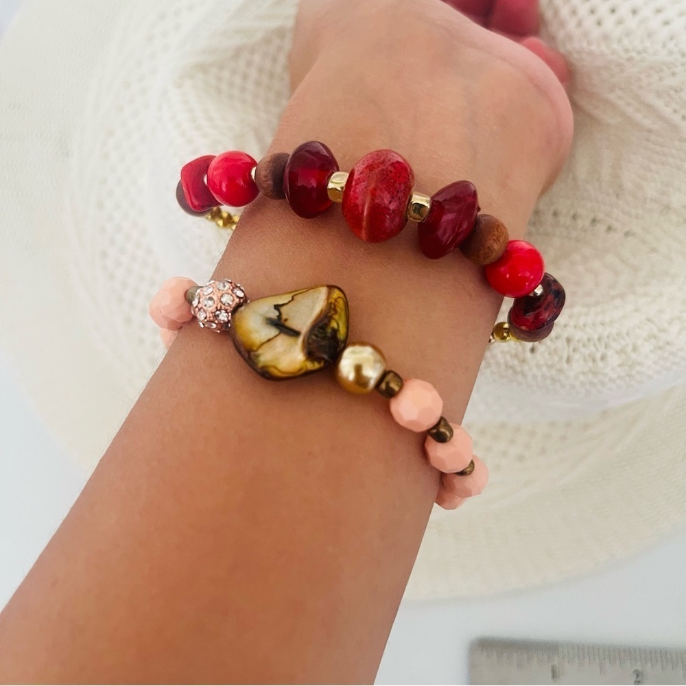 2 bracelets stretch Beaded Handmade